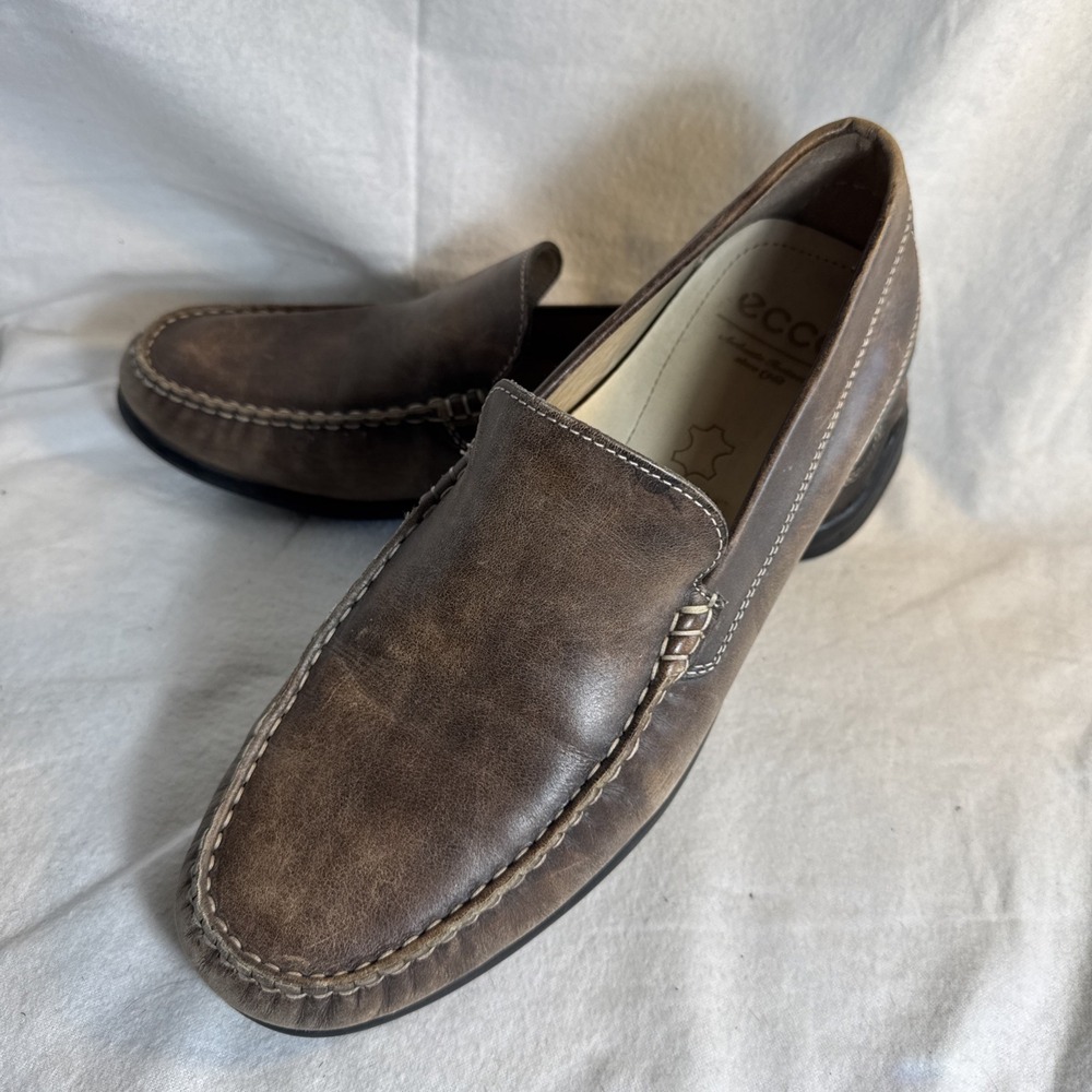 Ecco brown leather loafers mens shoes moccasins size 44 US  10.5 Slip On Comfort